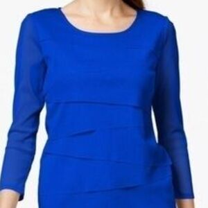 Alfani Petite Vibrant Blue Long Sleeve Mesh Top • Size PL • Stylish